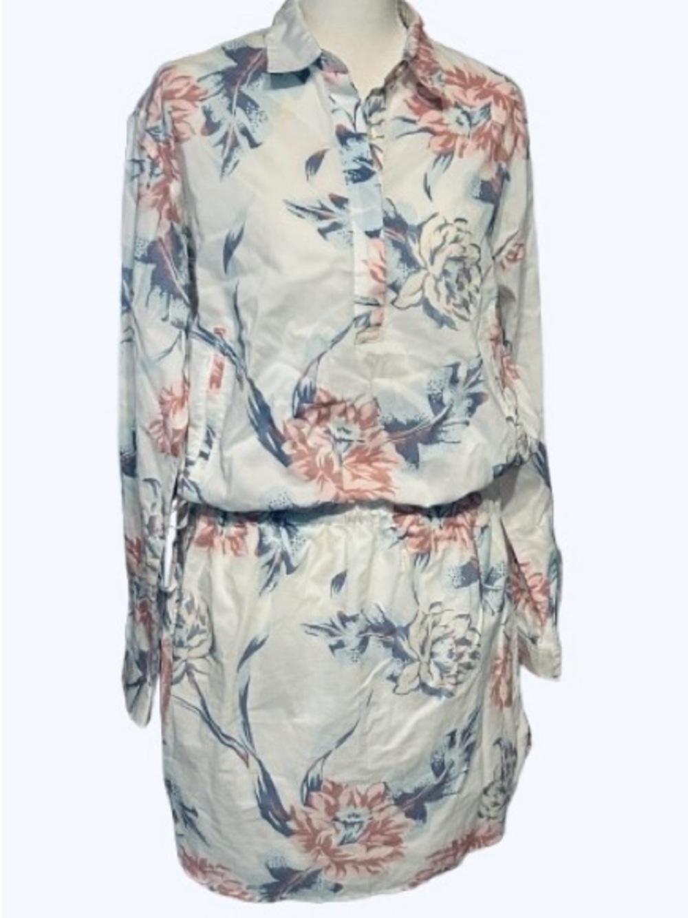 100% Cotton Shirt Dress FloralGAP Medium Boho Cottage Core Pink Blue